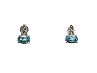 10K White Gold 1.20cttw Genuine Blue Topaz and 0.02cttw Diamond Earrings