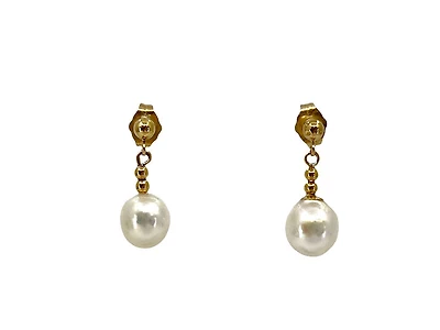 14K Yellow Gold Fresh Water Pearl Earrings
