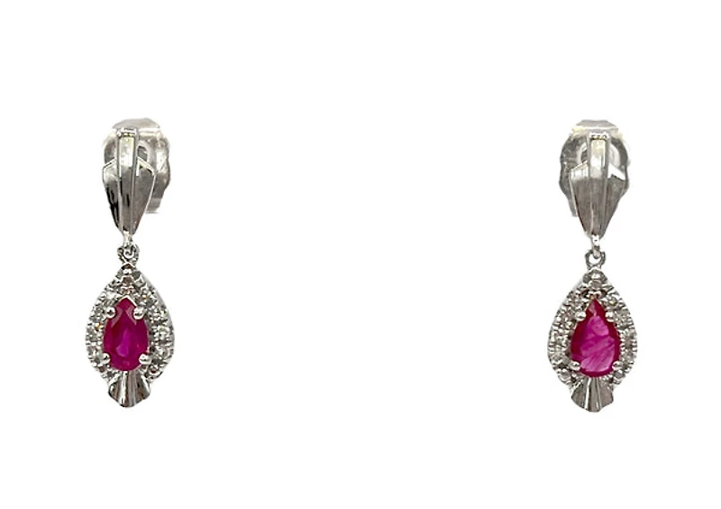 10K White Gold Ruby & 0.065cttw Diamond Earrings