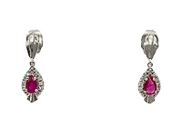 10K White Gold Ruby & 0.065cttw Diamond Earrings