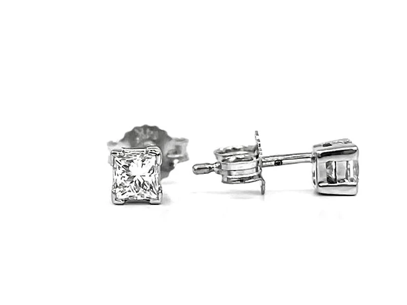 14K White Gold 0.10cttw Princess Cut Canadian Diamond Earrings