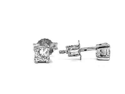 14K White Gold 0.10cttw Princess Cut Canadian Diamond Earrings