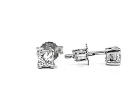 14K White Gold 0.10cttw Princess Cut Canadian Diamond Earrings