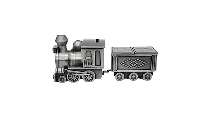 Pewter Engraveable Train Money Bank with First Curl and First Tooth Train Cars