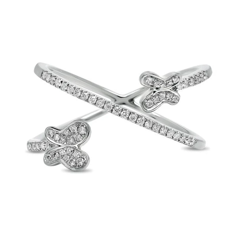 14K White, Yellow or Rose Gold 0.20cttw Diamond Butterfly Ring - 14K White Gold