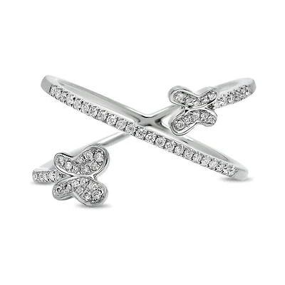 14K White, Yellow or Rose Gold 0.20cttw Diamond Butterfly Ring - 14K White Gold
