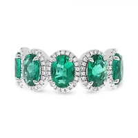 14K White Gold 1.03cttw Oval Cut Emeralds and 0.23cttw Diamond Ring - Size 7