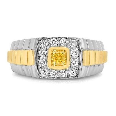 14K 2 Tone Gold Natural Fancy Yellow and White Diamond Ring