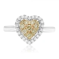18K 2 Tone Gold Heart-shaped Natural Fancy Yellow and White Diamond Cluster Ring