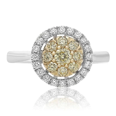 18K 2 Tone Gold Round-shaped Natural Fancy Yellow and White Diamond Cluster Ring