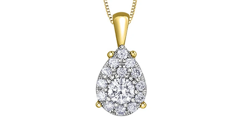 10K Two Tone Yellow and White Gold 0.222cttw Diamond Cluster Pear Shaped Necklace - 18 Inches
