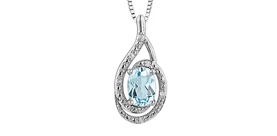 925 Sterling Silver Blue Topaz & Diamond Necklace