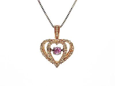 10K Rose & White Gold Pink Sapphire and Diamond 0.17cttw Necklace,18"