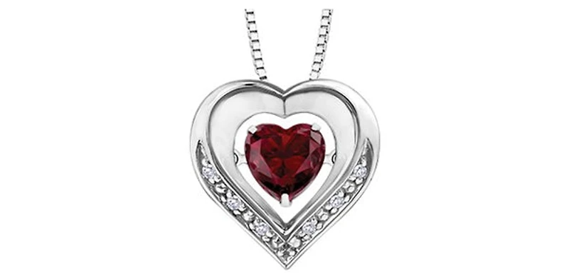 Silver Created Ruby Heart Shape 6x6mm & Diamond 0.03cttw Necklace 18"