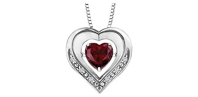 Tracking - Silver Created Ruby Heart Shape  6x6mm & Diamond 0.03cttw Necklace 18"
