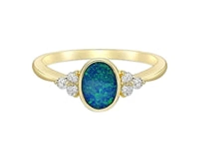 10K Yellow Gold 0.75cttw Genuine Australian Doublet Opal and 0.13cttw Diamond Ring, size 7
