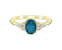 10K Yellow Gold 0.75cttw Genuine Australian Doublet Opal and 0.13cttw Diamond Ring, size 7