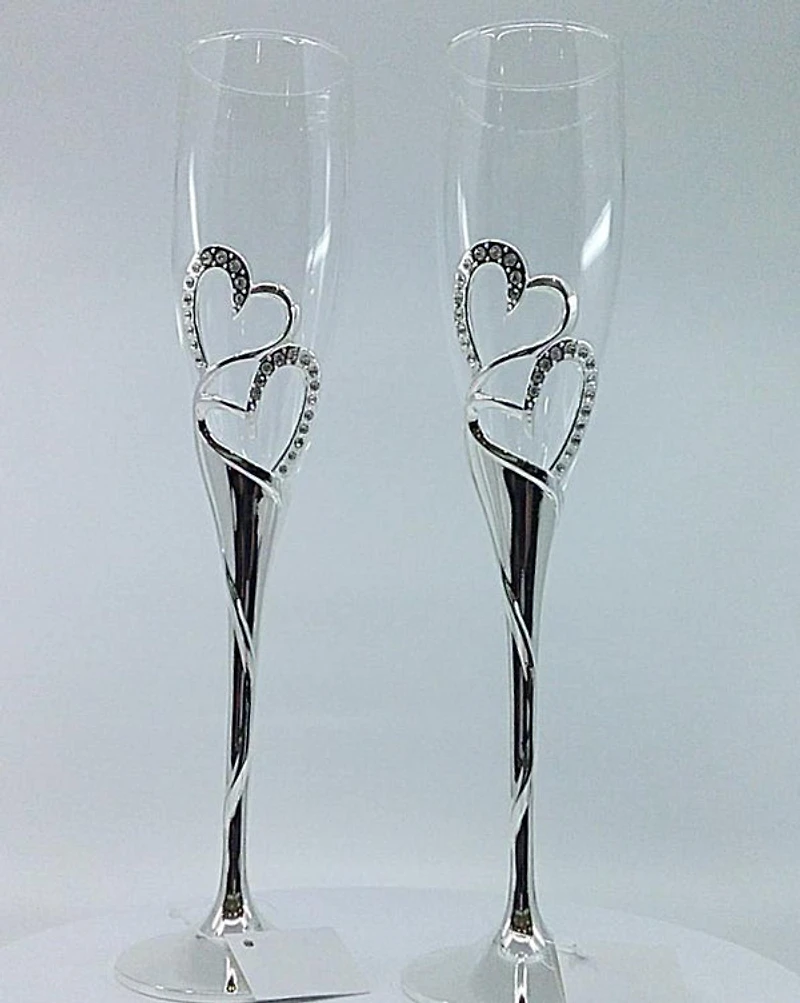 Double Heart Champagne Flutes