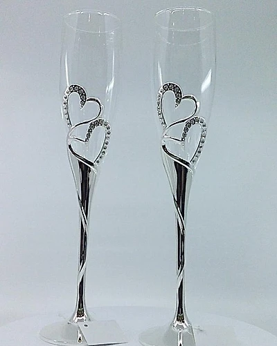 Double Heart Champagne Flutes