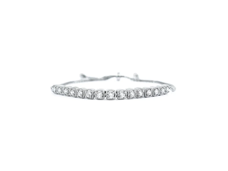 Sterling Silver & Cubic Zirconia Adjustable Bracelet - inches / plated