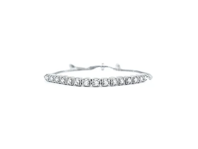 Sterling Silver & Cubic Zirconia  Adjustable Bracelet - inches / plated