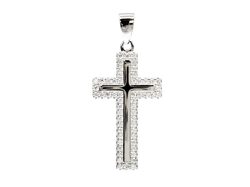 925 Sterling Silver Cubic Zirconia 28mm x 15mm Crested Cross Charm