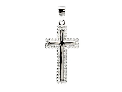925 Sterling Silver Cubic Zirconia 28mm x 15mm Crested Cross Charm