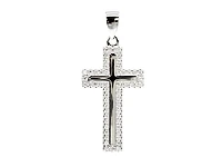 925 Sterling Silver Cubic Zirconia 28mm x 15mm Crested Cross Charm