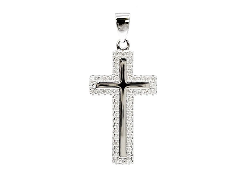 TRACKING - 925 Sterling Silver Cubic Zirconia 28mm x 15mm Crested Cross Charm