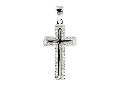 TRACKING - 925 Sterling Silver Cubic Zirconia 28mm x 15mm Crested Cross Charm