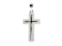 TRACKING - 925 Sterling Silver Cubic Zirconia 28mm x 15mm Crested Cross Charm