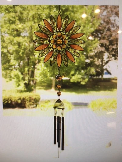 Black Metal & Glass Orange Flowers with Sunflower Windchime