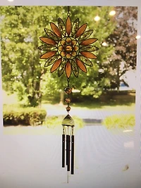 Black Metal & Glass Orange Flowers with Sunflower Windchime
