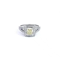 14K White Gold 1.52cttw Fancy Natural Yellow Diamond Halo Engagement Ring, 6.5