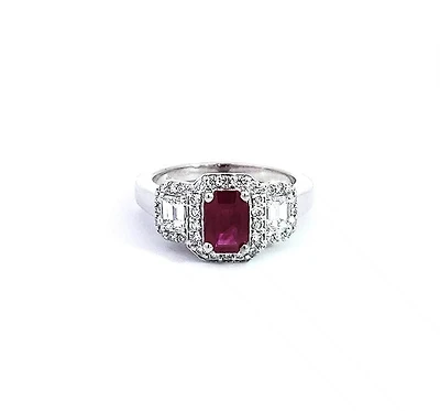 14K White Gold 1.10cttw Ruby and 0.94ttw Diamond Ring - Size 7