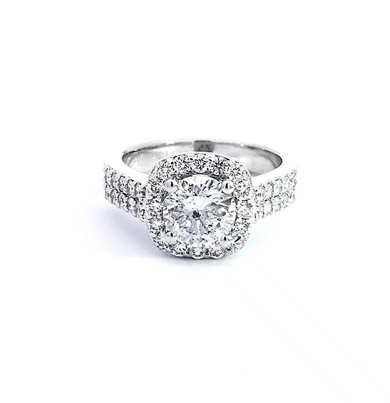 14K White Gold 2.09cttw Diamond Halo Engagement Ring, Size 6.5 - Natural Diamond / 4.5