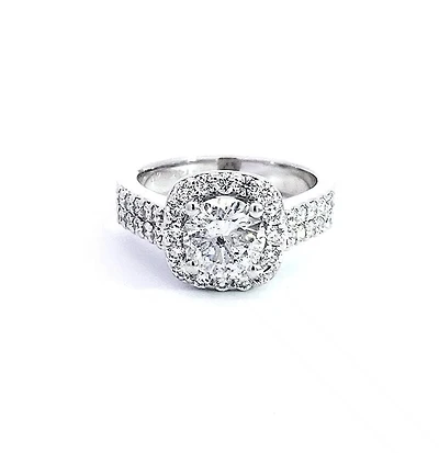 14K White Gold 2.09cttw Diamond Halo Engagement Ring, Size 6.5 - Natural Diamond / 4.5