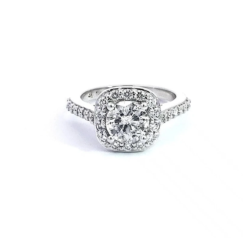 14K White Gold 1.57cttw Diamond Halo Engagement Ring, Size 6.5