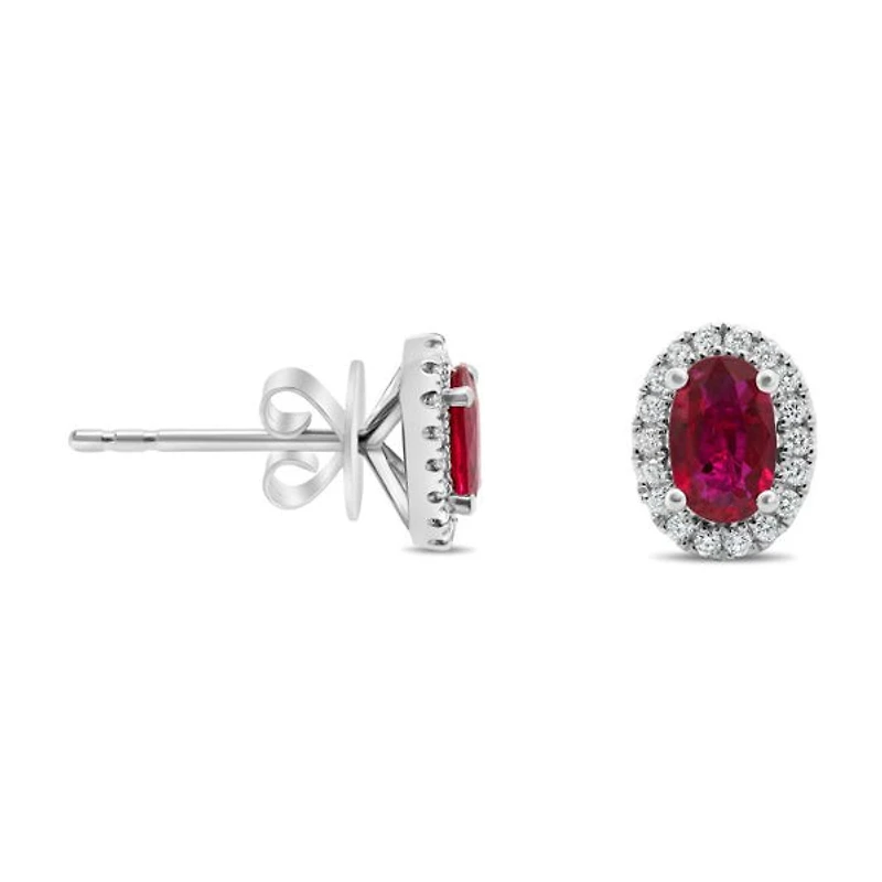 18K White Gold Ruby and Diamond Halo Stud Earrings