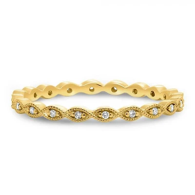 14K White, Yellow or Rose Gold 0.06cttw Diamond Milgrain Eternity Band - 14K White Gold