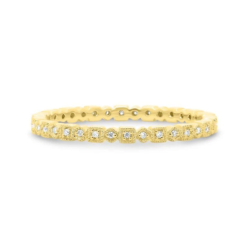 14K White, Yellow or Rose Gold 0.06cttw Diamond Geometric Milgrain Eternity Band - 14K White Gold / 4.5
