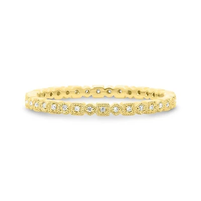 14K White, Yellow or Rose Gold 0.06cttw Diamond Geometric Milgrain Eternity Band - 14K White Gold / 4.5