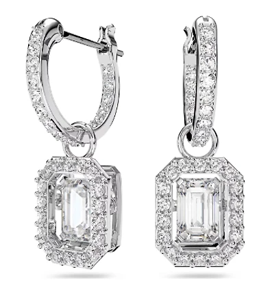 Swarovski Millenia drop earrings, Octagon cut, White, Rhodium plated - 5638495/5689684 (SS)