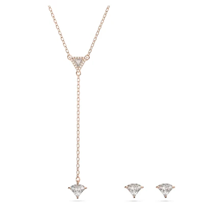 Swarovski Ortyx Set, Triangle Cut, White, Rose Gold-tone Plated 5643730- Discontinued