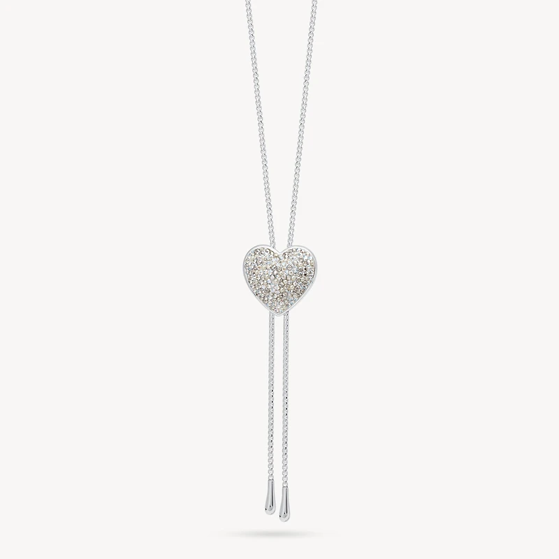 Glitz Sparkle Puffy Heart Bolo Tie Necklace