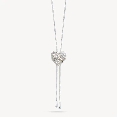 Glitz Sparkle Puffy Heart Bolo Tie Necklace
