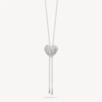 Glitz Sparkle Puffy Heart Bolo Tie Necklace