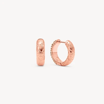 Etched Floral Sparkle Reversible Hoop Earrings