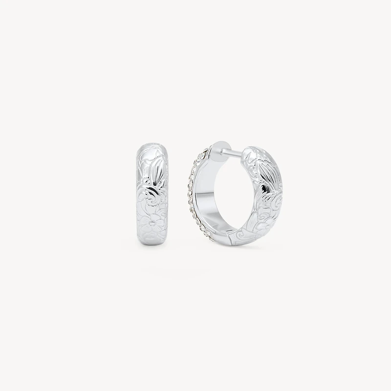 Etched Floral Reversible Sparkle Hoop Earrings