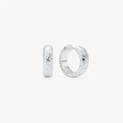Etched Floral Reversible Sparkle Hoop Earrings